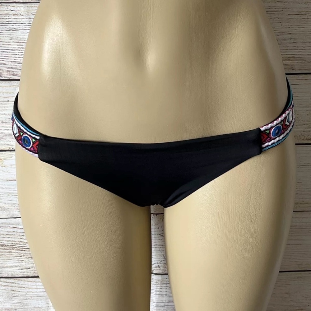 Mara Hoffman Women Swim Embroidery Black Bikini Bottom Size XS